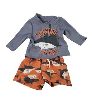Baby 2 Piece Shorts and Shirt Swim Set Shark Print Carters looking sharp Size 3M